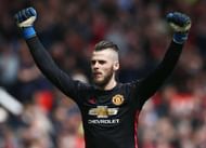 MANCHESTER, ENGLAND - APRIL 30:  David De Gea of Manchester United celebrates his sides first goal during the Premier League match between Manchester United and Swansea City at Old Trafford on April 30, 2017 in Manchester, England.  (Photo by Jan Kruger/Getty Images)